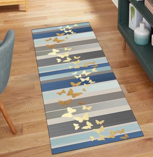 Alfombra de pasillo de decoración abstracta gris y azul 5m 2