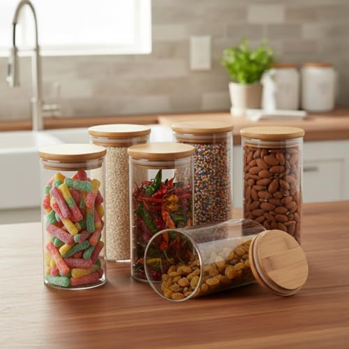 Image of Amazon Brand - Solimo Glass Borosilicate Jar 1000Ml,Transparent, 6 PCS