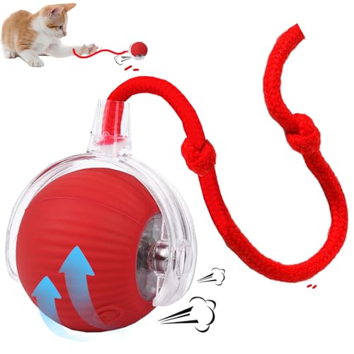 YOUYIKE Katzenball Interaktives Elektrisch Automatisch Katzenspielzeug Ball mit Schnur & Falscher Maus Selbstrollender Spielzeug Ball Cat Chase Running Toy für Hund