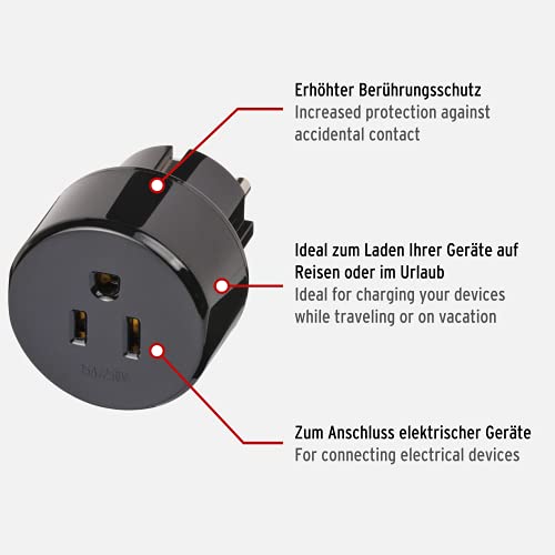Brennenstuhl reisstekker / reisadapter (reisstekkeradapter voor: beschermcontact stopcontact en USA & Japan stekker) zwart - Image 3