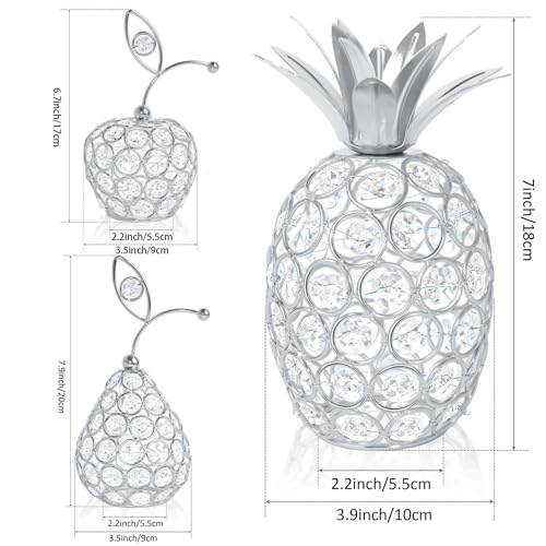 Set of 3 Crystal Metal Pineapple Pear Table Centerpiece Handmade Crystal Candlestick Hollow Fruit Ornament Home Party Wedding Holiday Bar Decoration (Silver, Set of 3) - Image 4