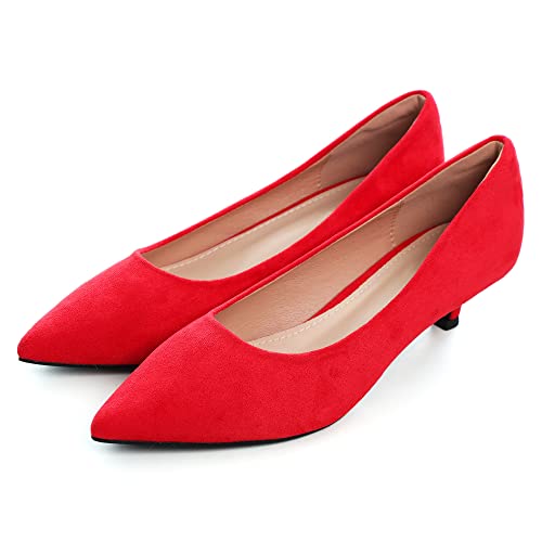 Image of Women's Low Kitten Heel Pumps Classic Fashion Dress Pumps Simple Heeled Shoes for Office Work
