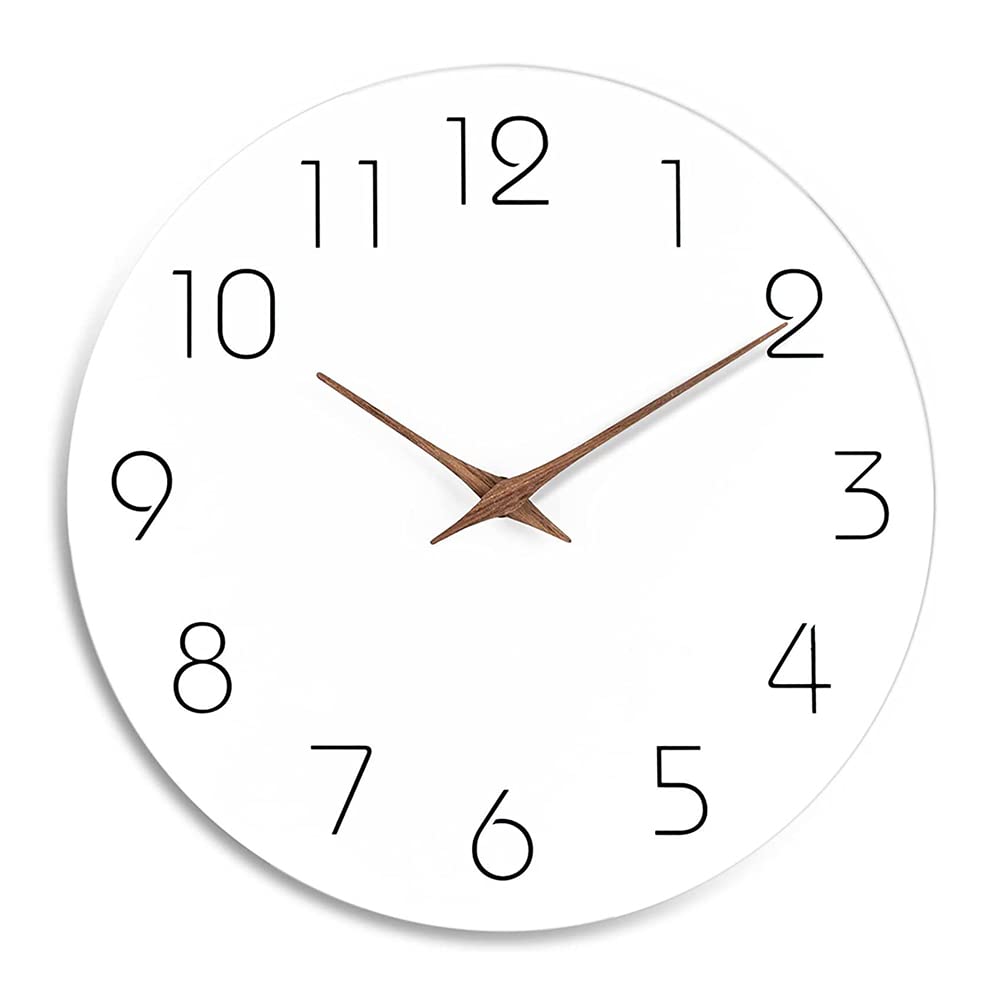 DOTBUY-SHOP Wall Clock Silent Non Ticking, Round Battery Operated Modern Decorative Clocks Solid Color Arabic Numeral Quartz Wall Clock for Bedroom,Living Room, Home, Kitchen, Office (White,10inch)