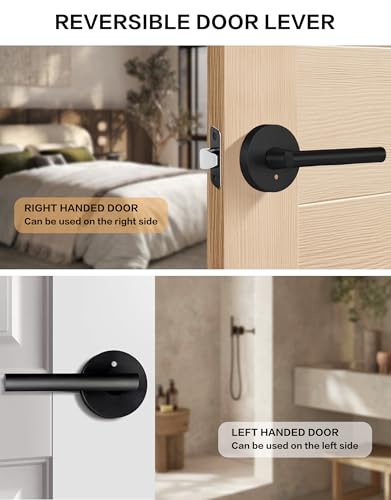 Image of Lethato 1 Pack Black Door Handles Interior, Matte Black Interior Door Handle, Heavy Duty Black Lever Door Handle Interior for Bedroom /Bathroom