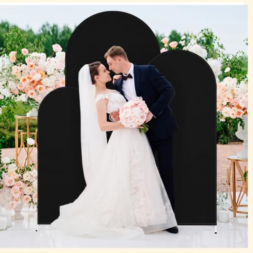Image of VitalCozy Set of 3 Arch Covers 6ft, 6.5ft, 7.2ft Black | Arch Covers Stretchy Backdrop for Wedding Baby Shower Birthday Photo Booth Decoration, Fits Arch Frame, Frame Not Included