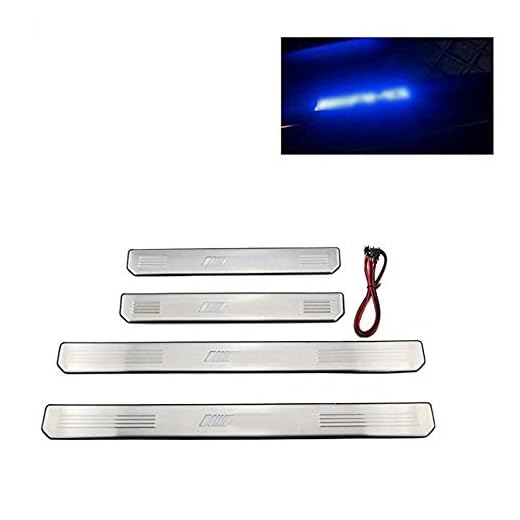 Listones de umbral, embellecedores para puertas, de acero inoxidable, tiras con borde y relieve, con luz LED (4 unidades)