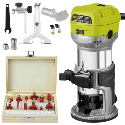 DEWINNER Electric Palm Router, 1/4" Compact Wood Trimmer, Model: 12pcs Kit