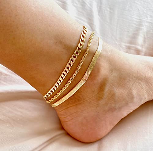 Image of DEARMAY Gold Anklets for Women Waterproof, Non Tarnish14K Gold Plated Ankle Bracelets Set Stack, Summer Beach Jewelry Gifts for Vacation, Bikini Outfits for Women Mom Her