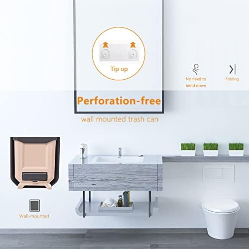 HUAPPNIO Kitchen Bin Plastic Folding Wall Mounted for Cupboard Door Hanging Trash Can 8L (Beige)