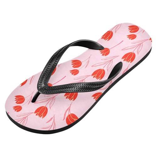 Sinestour Red Flower Pink Flip Flops for Beach Thong Sandals Anti-slip Lightweight Beach Slippers for Summer Travel Swim2