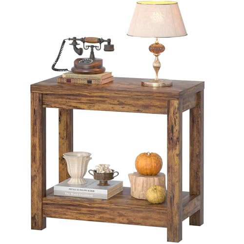 Besiost Farmhouse End Table, Narrow Side Table, Slim End Table with Storage Shelf, Small Console Table for Small Spaces, Rustic Nightstand Sofa Table for Living Room, Bedroom, 24", Rustic Brown
