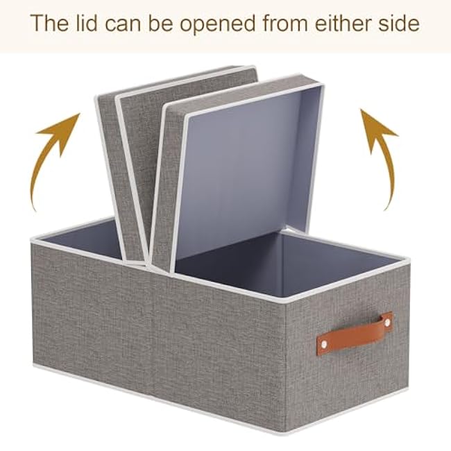 3-Pack Storage Boxes, Foldable Blanket Basket with Detachable Lid, Linen Closet 0rganizers with Double Handles, Collapsible Cubes for Organizing, Grey, 13 x 9.1 x 5.5 inch