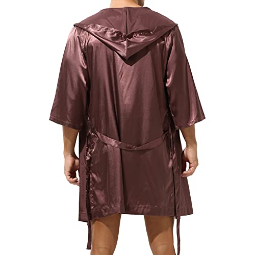 Lejafay Men's Silk Satin Kimono Bathrobe Knee Length Long Sleeve Bath Robe Dressing Gown Pajamas2