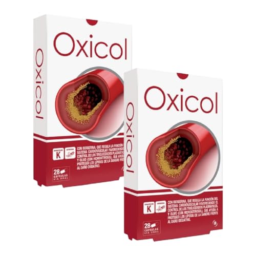 Actafarma Oxicol - Pack Ahorro 2 x 28 Cápsulas - Complemento Alimenticio con Monacolina K, Berberina, Extracto de Olivo y Uva - Regula la Función del Sistema Cardiovascular