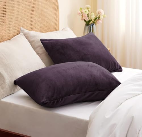 Image of Sands Premium Ultra Soft Woollen Pillow Cover Set of 2 for Winter with Zipper Closure, Cozy Pillow Case Perfect for Warmth, Flannel Warm Pillowcases, King size-18X28 Inches (Purple)