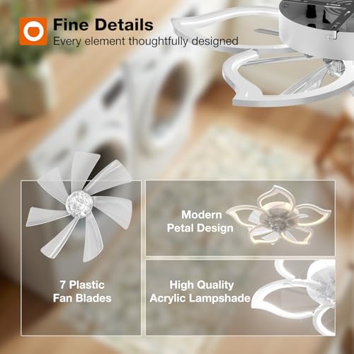 Image of addlon 27'' Flower Low Profile Ceiling Fans with Lights and Remote, White