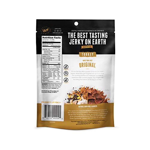 Perky Jerky Original Turkey Jerky, 1oz (Pack of 12) - Low Sodium - 10g Protein per Serving - Low Fat - 100% U.S. Sourced - Tender Texture and Bold Flavor