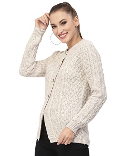 Image of Kalt Women Sweater for Winters Woolen Acrylic Full Sleeve Round Neck Cable Design Cardigan Sweater