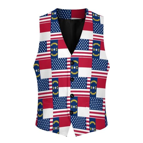 Flag of Usa And Carolina North Suit Vest for Men Waistcoat Dressy V Neck Button Down Sleeveless Business Jacket Coat 6
