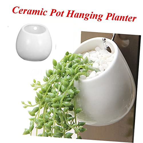 Pot de fleurs suspendu jardinière murale céramique blanche HANABASS - 7