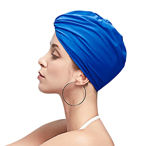 Women Ear Protection Swim Cap Nylon Spandex Stretchable Shower Bathing Cap Soft Cross Beanie Surfing Hat Chemo Turban Style Night Sleep Hat for Long Hair Dreadlocks Weaves Curls - Image 4