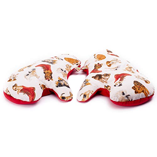 Set 2 Manoplas: Guantes Artritis para Calentar en Microondas (Talla Única) - Mitones de Semillas Artrosis Reumatoide y Túnel Carpiano con Tela de Algodón 100% y Olor a Lavanda (Perritos)