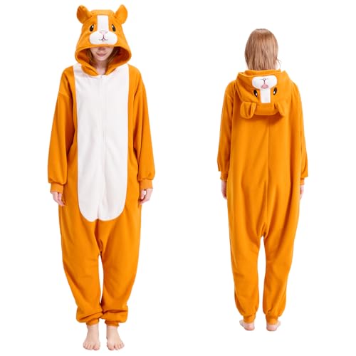 ZUUKTHO Adult Guinea Pig Onesie Pajamas Animal Cosplay Costume Halloween One-Piece Jumpsuit for Women Men