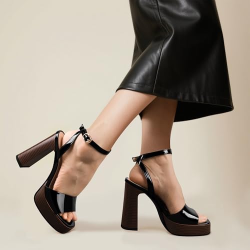 Women's Chunky Heel Platform Sandals Ankle Strap Open Square Toe Stacked Heel Shoes4