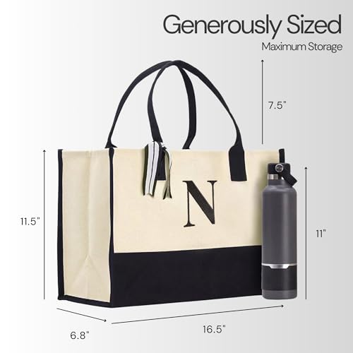Image of Salt Earth Canvas Tote Bag for Women, Personalized Initial Monogram Tote, Beach Grocery Utility Tote for Travel & Work