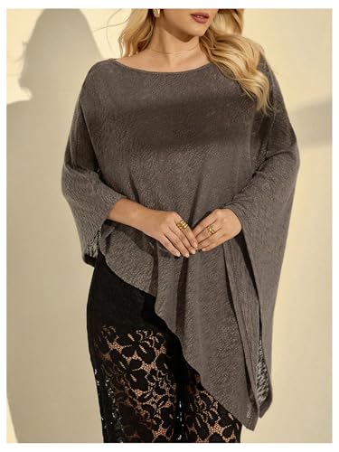 MakeMeChic Women's Plus Size Knit Sheer Poncho Top One Shoulder Asymmetrical Y2K Lightweight Pullover2