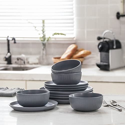 Image of Stone Lain Logan 12 Pieces Stoneware Dinnerware Set, Grey