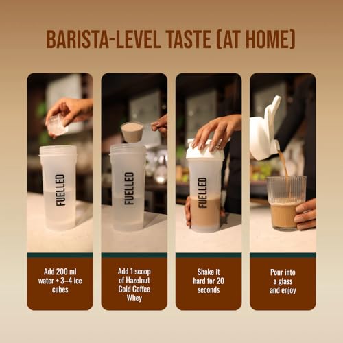 Image of FUELLED Whey Protein Powder Concentrate & Isolate with 24 g Protein, 5 g BCAA (4 kg, 120 Servings) Lab Tested (Hazelnut Cold Coffee)