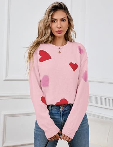 Image of Women's Cute Heart Sweaters Fall Casual Long Sleeve Knit Pullover Tops