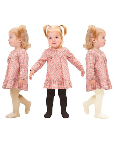 Image of Stelle Toddler Girls Tights Baby Cable Knit Stockings Thick Cotton Legging | Thick Cotton Legging, Winter Warm Pantyhose, Footed, Thermal, Ribbed, Sweater Panty Hose, Under Dress, 3 Pairs, 12-18 Months