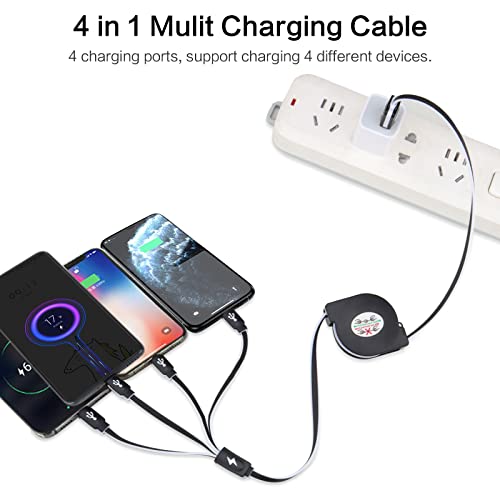 Multi Charging Cable 2 Pack 3Ft, 4 In 1 Retractable Multiple Charger Cord Multi Usb Cable Adapter With Dual Lightning/Type C/Micro Usb Port For Iphone/Samsung Galaxy/Pixel/Phones/Tablets And More #TOP2