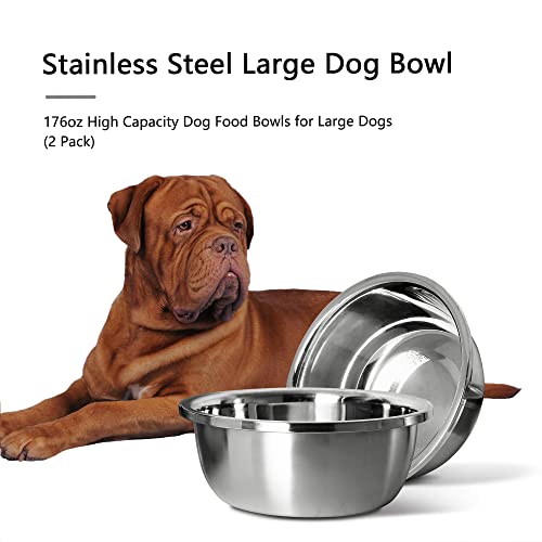 Stainless Steel Large Dog Bowl, 176oz High Capacity Dog Food Bowls for Large Dogs (2 Pack) (176oz(3pc)) - Image 3