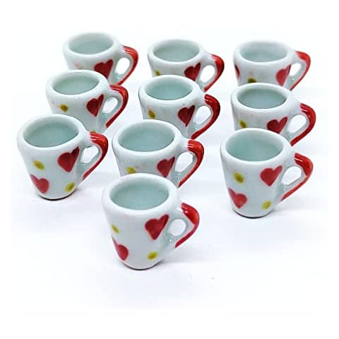 ChangThai Design 10 Ceramic Coffee Mug Tea Cup Lovely Heart Dollhouse Miniatures Food Kitchen Cover