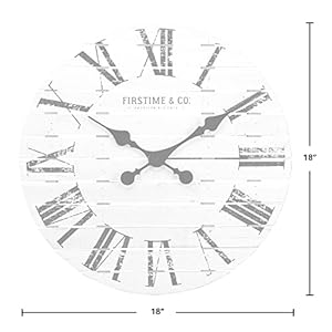 FirsTime & Co. White Farmhouse Shiplap Wall Clock, Large Vintage Decor for Living Room, Home Office, Round, Wood, Boho, 18 inches FirsTime Co White Farmhouse Shiplap Wall Clock Large Vintage Decor for Living Room Home Office Round Wood Boho 18 inches