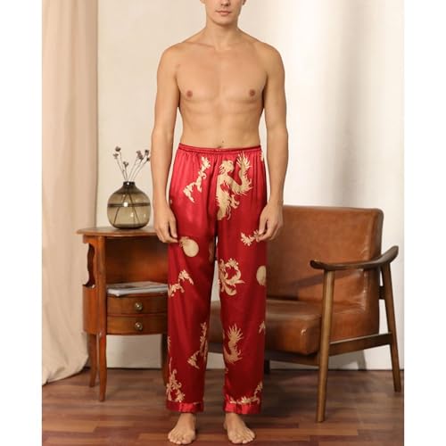 Men's Long Sleeve Pajamas Satin Robe Set Soft Pant Silky Fall V Neck Spandex Comfy Thin Lounge 2 Piece2