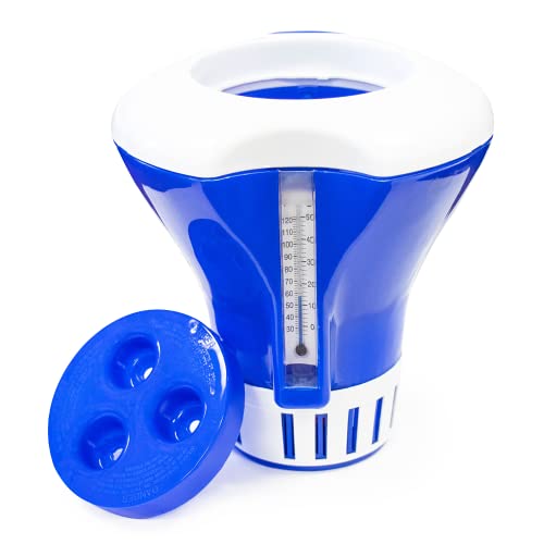 HYDROTOOLS BY SWIMLINE 87400 Large Capacity Pool & Spa Chemical Dispenser Thermometer Combo | Compatible Bromine & Chlorine Supports 1-3 Tablets | Adjustable Customizable Flow Rate | Cost Effective