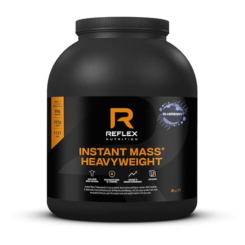Reflex Nutrition Instant Mass Heavyweight Protein Shake Mix, Mass Gainer, Over 1000 Kcal per Serving, 60 g Protein, Creatine, High Calorie Post Workout or Before Bed, Blueberry, 2 kg