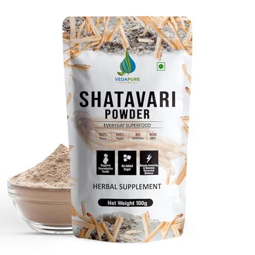 VEDAPURE Organic Shatavari Powder 100% Pure Root 3.53 oz (Asparagus Racemosus) Ayurvedic Herbal Supplement Natural Adaptogenic Herb Vegan Gluten Free Non-GMO Certified USDA