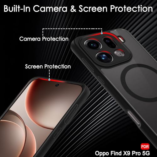 Image of TheGiftKart Hybrid Shockproof Back Cover Case for Oppo Find X9 Pro 5G Compatible with MagSafe | Hard Back Cover Case for Oppo Find X9 Pro 5G (PC & TPU, Translucent Smoke Matte Back, Black Sides)