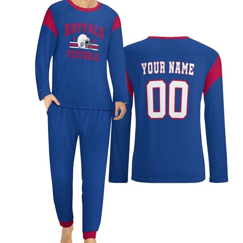 Custom Pajamas 2-Piece Set Personalized Name Number Long Sleeve Soft Nightwear for Men Dad Husband