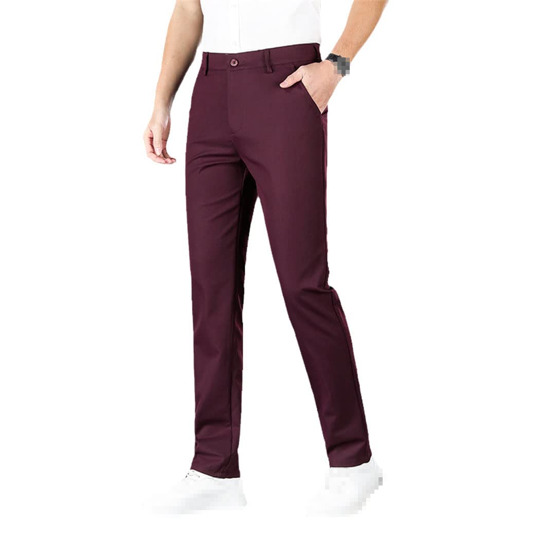 keusyoi Primavera Estate Dritto Pantaloni Da Uomo Pantaloni Da Affari Rosso Nero Blu Solido Colore Formale Pantaloni Di Grandi Dimensioni, Vino rosso, 30 W