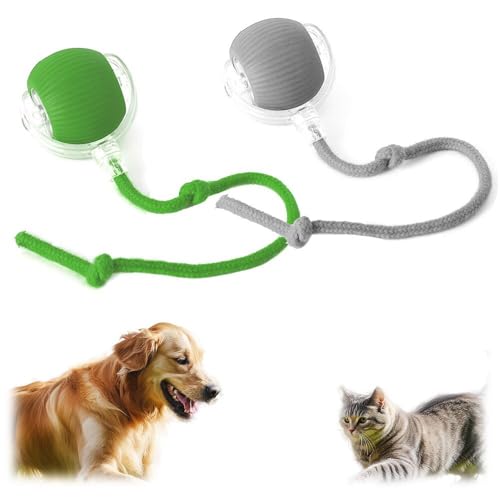 2個 猫おもちゃ 自動 猫 ボール USB充電式 LEDライト搭載 360°自動回転 3モード搭載 電動おもちゃ 球体自動猫じゃらし ペットおもちゃ シリコーン素材 一人遊び 運動不足対策 ストレス解消 屋内用 充電ケーブル付き(緑+灰色)