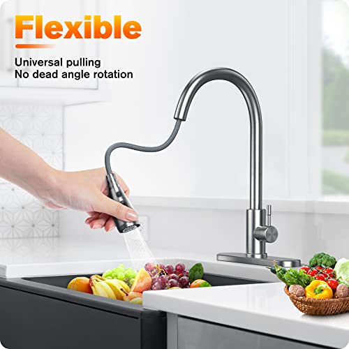 Susbie Kitchen Faucets With Pull Down Sprayer，Kitchen-Faucet，Single Handle Kitchen Sink Faucet With Pull Out Sprayer-Single Level Stainless Stee #TOP1