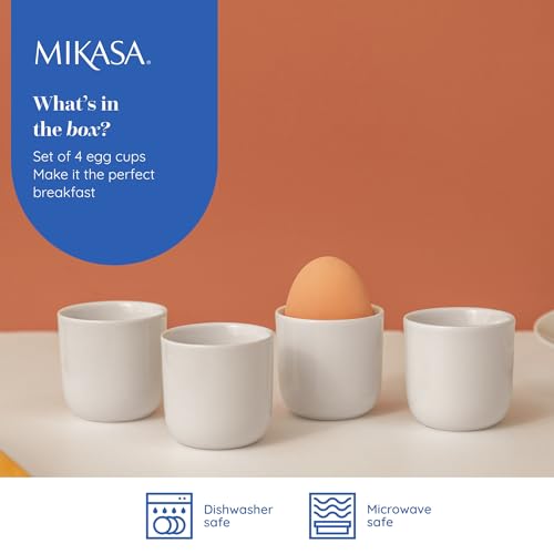 Mikasa Chalk 4pc Porzellan-Eierbecher-Set, weiße Eierbecher für Frühstückstische, 5cm | Porzellan-Eierhalter, spülmaschinenfest & in Geschenkbox