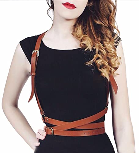 Women's Punk Waist Belt Body Chain Faux Leather Harness Adjustable With Buckles And O-Rings(Ss-05Brown) #TOP1