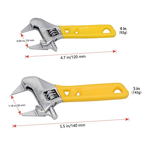 Image of Extra Slim Jaw 4-Inch Adjustable Wrench, Silver, High Carbon Steel